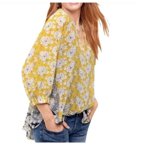 Cabi Amelia Gather Yellow Floral Sheer Blouse Style Size Small - Picture 10 of 14